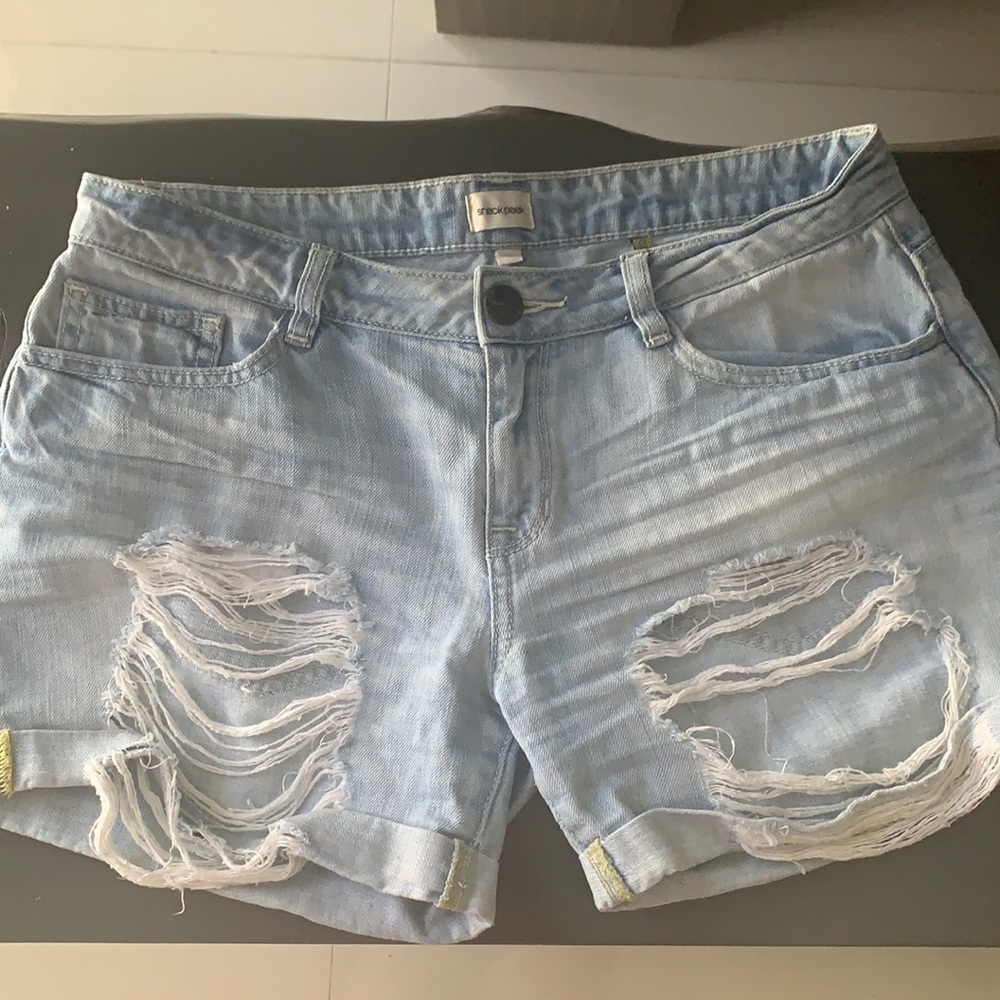 Sneak Peek Light Wash Ripped Boyfriend Shorts